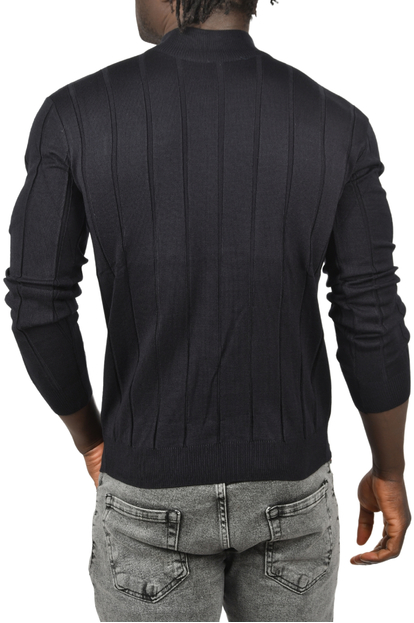 DeepSEA Slim Fit Likralı Tüylenme Yapmayan Yarım Balıkçı Çizgili Kazak 2505503