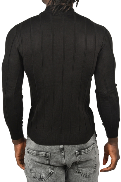 DeepSEA Slim Fit Likralı Tüylenme Yapmayan Yarım Balıkçı Çizgili Kazak 2505503