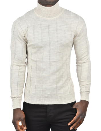 DeepSEA Tüylenme Yapmayan Slim Fit Likralı Tam Balıkçı Çizgili Kazak 2505504