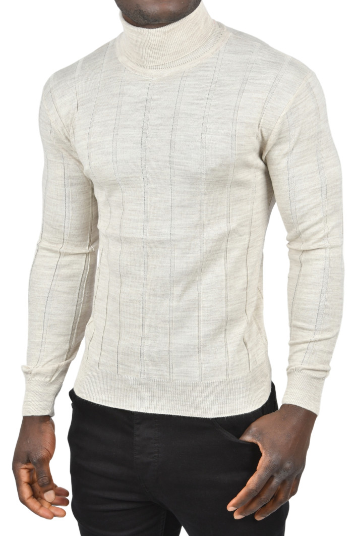 DeepSEA Tüylenme Yapmayan Slim Fit Likralı Tam Balıkçı Çizgili Kazak 2505504 2