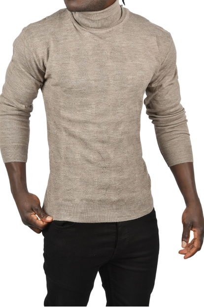 DeepSEA Slim Fit Baklava Desenli Tam Balıkçı Yaka Boğazlı Kazak 2505507