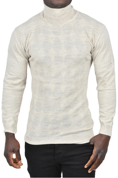 DeepSEA Slim Fit Baklava Desenli Tam Balıkçı Yaka Boğazlı Kazak 2505507