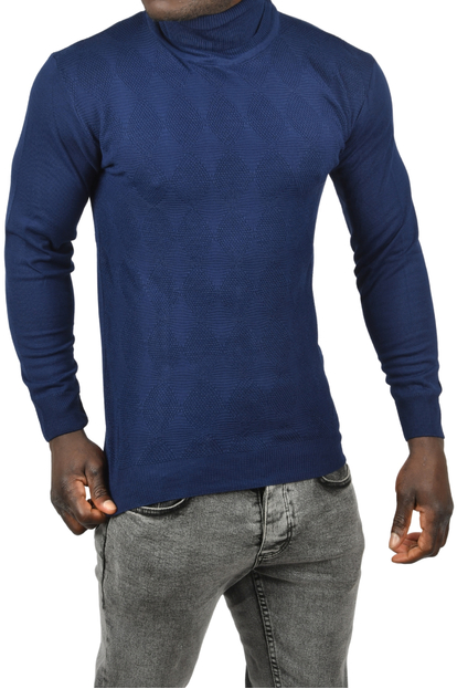 DeepSEA Slim Fit Baklava Desenli Tam Balıkçı Yaka Boğazlı Kazak 2505507