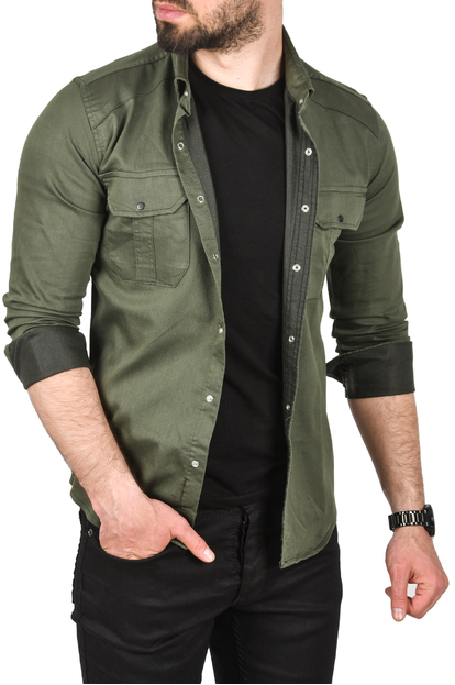 DeepSEA Likralı Kumaşı Fitilli Slim Fit Uzun Kollu Gömlek 2500805