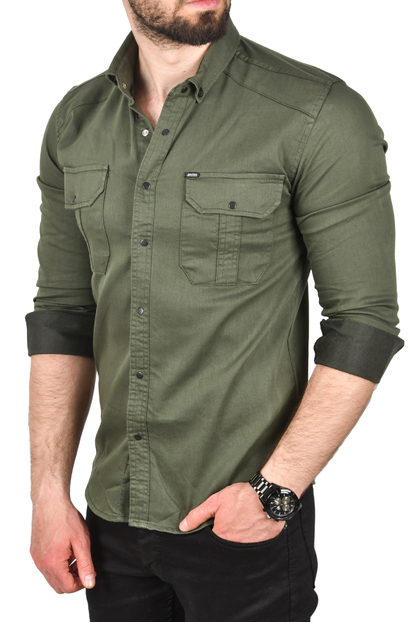 DeepSEA Likralı Kumaşı Fitilli Slim Fit Uzun Kollu Gömlek 2500805