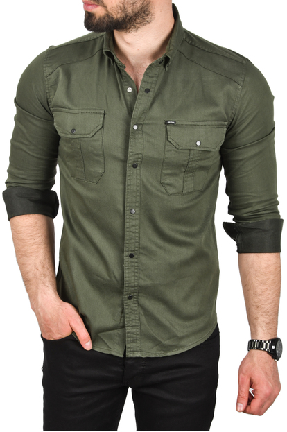DeepSEA Likralı Kumaşı Fitilli Slim Fit Uzun Kollu Gömlek 2500805