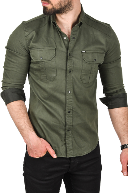 DeepSEA Likralı Kumaşı Fitilli Slim Fit Uzun Kollu Gömlek 2500805
