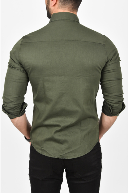 DeepSEA Likralı Kumaşı Fitilli Slim Fit Uzun Kollu Gömlek 2500805