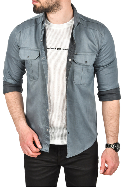 DeepSEA Likralı Kumaşı Fitilli Slim Fit Uzun Kollu Gömlek 2500805