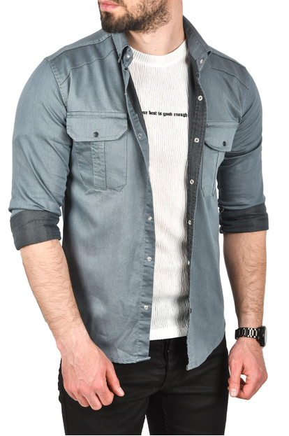 DeepSEA Likralı Kumaşı Fitilli Slim Fit Uzun Kollu Gömlek 2500805