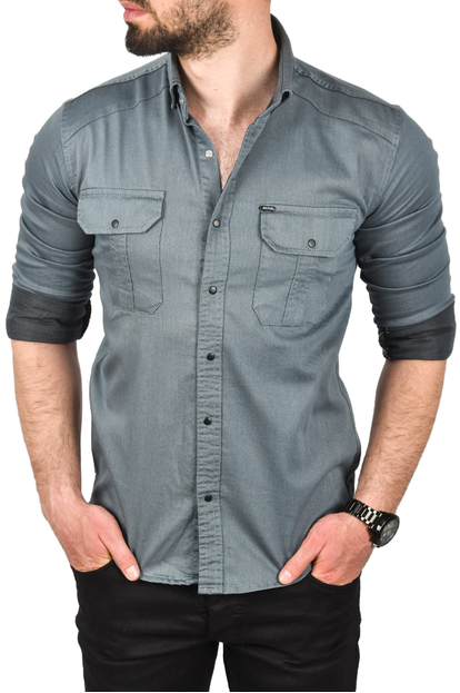 DeepSEA Likralı Kumaşı Fitilli Slim Fit Uzun Kollu Gömlek 2500805