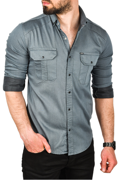 DeepSEA Likralı Kumaşı Fitilli Slim Fit Uzun Kollu Gömlek 2500805