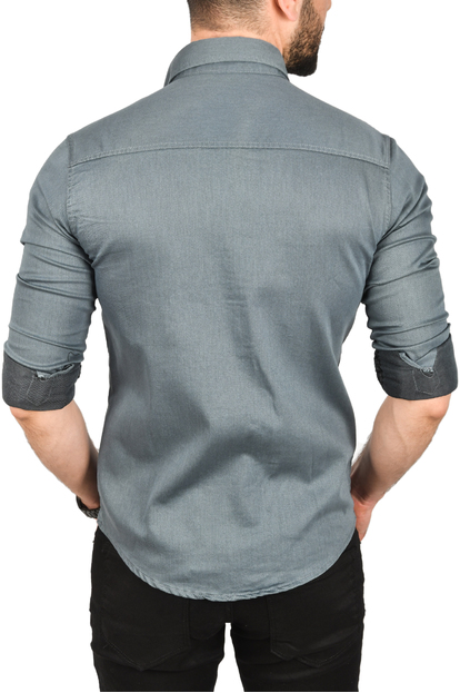 DeepSEA Likralı Kumaşı Fitilli Slim Fit Uzun Kollu Gömlek 2500805