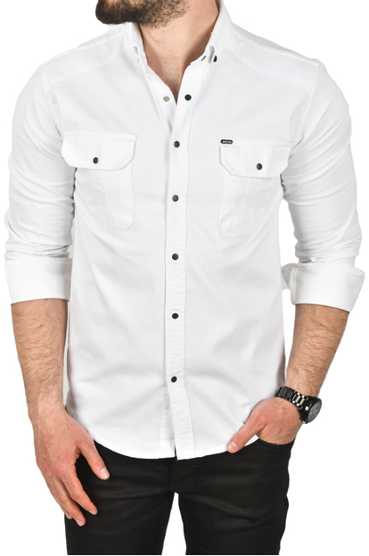 DeepSEA Likralı Kumaşı Fitilli Slim Fit Uzun Kollu Gömlek 2500805