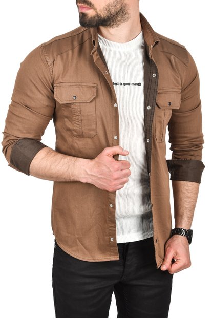 DeepSEA Likralı Kumaşı Fitilli Slim Fit Uzun Kollu Gömlek 2500805