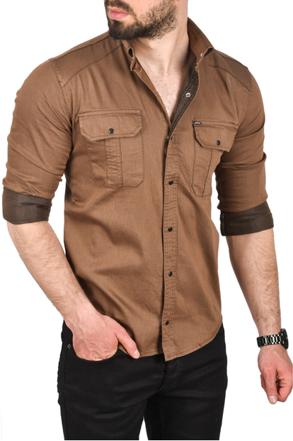 DeepSEA Likralı Kumaşı Fitilli Slim Fit Uzun Kollu Gömlek 2500805