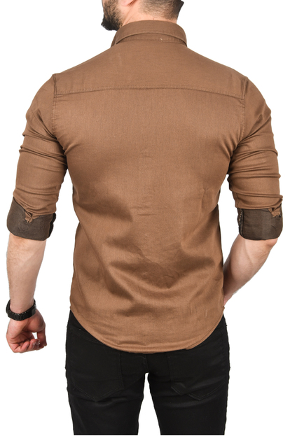 DeepSEA Likralı Kumaşı Fitilli Slim Fit Uzun Kollu Gömlek 2500805