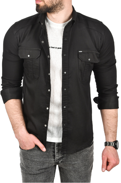 DeepSEA Likralı Kumaşı Fitilli Slim Fit Uzun Kollu Gömlek 2500805