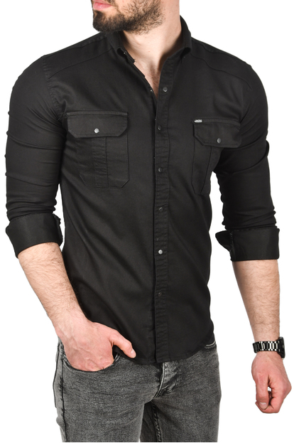 DeepSEA Likralı Kumaşı Fitilli Slim Fit Uzun Kollu Gömlek 2500805