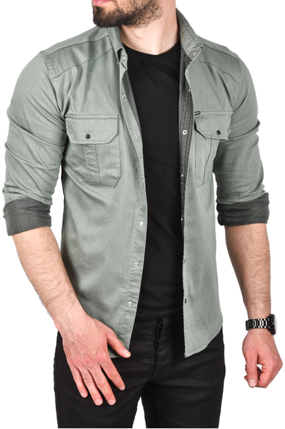 DeepSEA Likralı Kumaşı Fitilli Slim Fit Uzun Kollu Gömlek 2500805