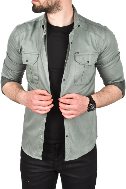 DeepSEA Likralı Kumaşı Fitilli Slim Fit Uzun Kollu Gömlek 2500805