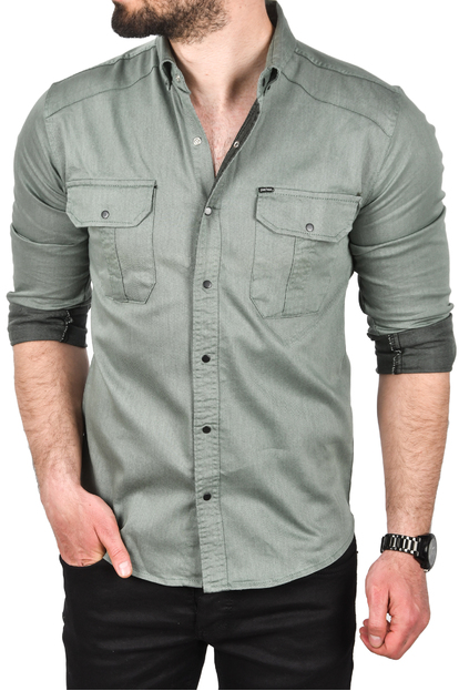 DeepSEA Likralı Kumaşı Fitilli Slim Fit Uzun Kollu Gömlek 2500805