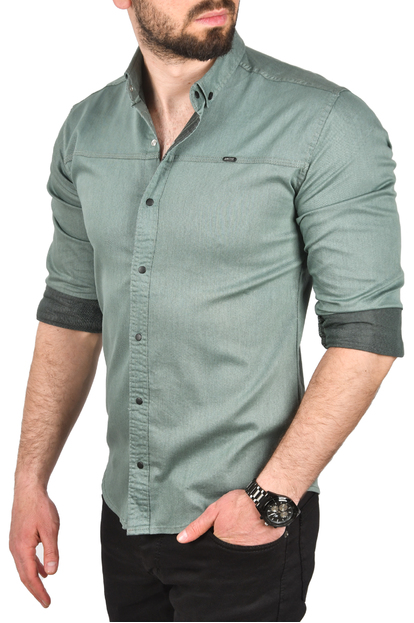 DeepSEA Slim Fit Kolay Ütülenebilir Pamuklu Spor Gömlek Likralı Kot Gömlek 2502505