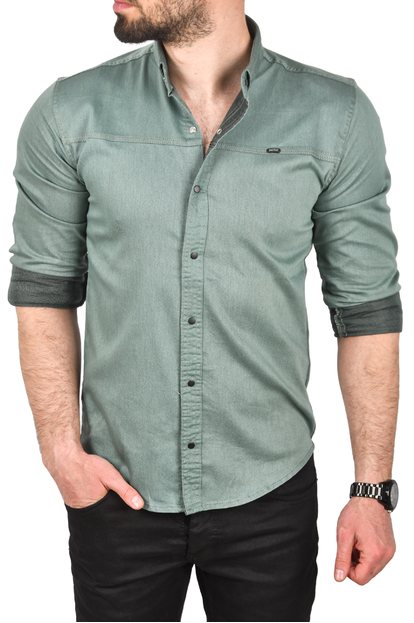 DeepSEA Slim Fit Kolay Ütülenebilir Pamuklu Spor Gömlek Likralı Kot Gömlek 2502505