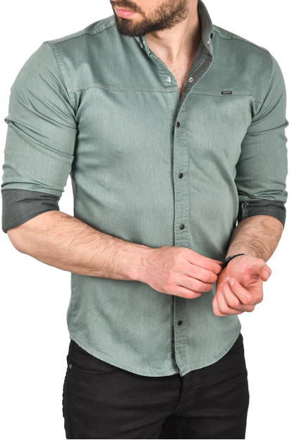 DeepSEA Slim Fit Kolay Ütülenebilir Pamuklu Spor Gömlek Likralı Kot Gömlek 2502505