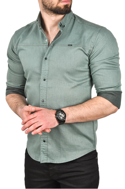 DeepSEA Slim Fit Kolay Ütülenebilir Pamuklu Spor Gömlek Likralı Kot Gömlek 2502505
