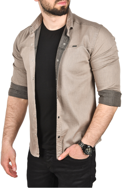 DeepSEA Slim Fit Kolay Ütülenebilir Pamuklu Spor Gömlek Likralı Kot Gömlek 2502505