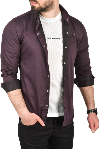 DeepSEA Slim Fit Kolay Ütülenebilir Pamuklu Spor Gömlek Likralı Kot Gömlek 2502505
