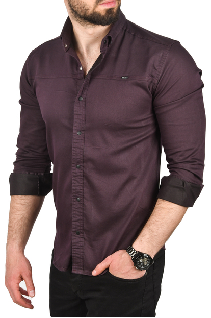 DeepSEA Slim Fit Kolay Ütülenebilir Pamuklu Spor Gömlek Likralı Kot Gömlek 2502505