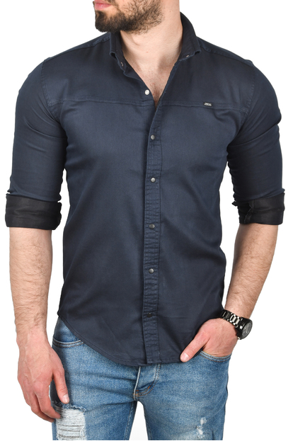 DeepSEA Slim Fit Kolay Ütülenebilir Pamuklu Spor Gömlek Likralı Kot Gömlek 2502505