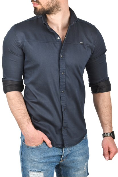 DeepSEA Slim Fit Kolay Ütülenebilir Pamuklu Spor Gömlek Likralı Kot Gömlek 2502505