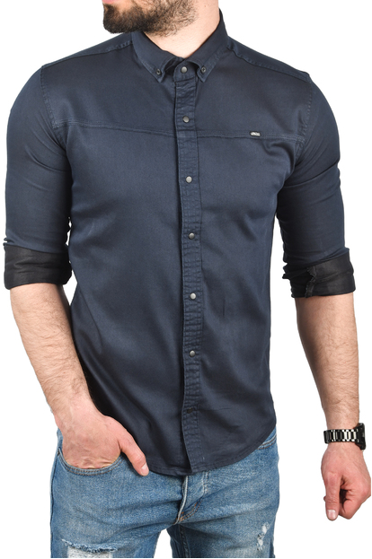DeepSEA Slim Fit Kolay Ütülenebilir Pamuklu Spor Gömlek Likralı Kot Gömlek 2502505