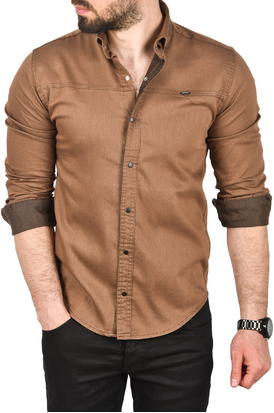 DeepSEA Slim Fit Kolay Ütülenebilir Pamuklu Spor Gömlek Likralı Kot Gömlek 2502505 2