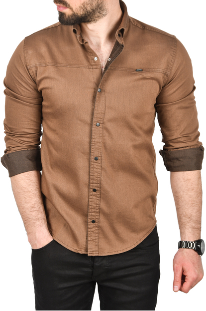 DeepSEA Slim Fit Kolay Ütülenebilir Pamuklu Spor Gömlek Likralı Kot Gömlek 2502505