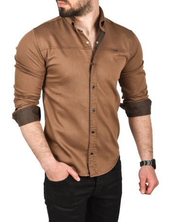 DeepSEA Slim Fit Kolay Ütülenebilir Pamuklu Spor Gömlek Likralı Kot Gömlek 2502505 2