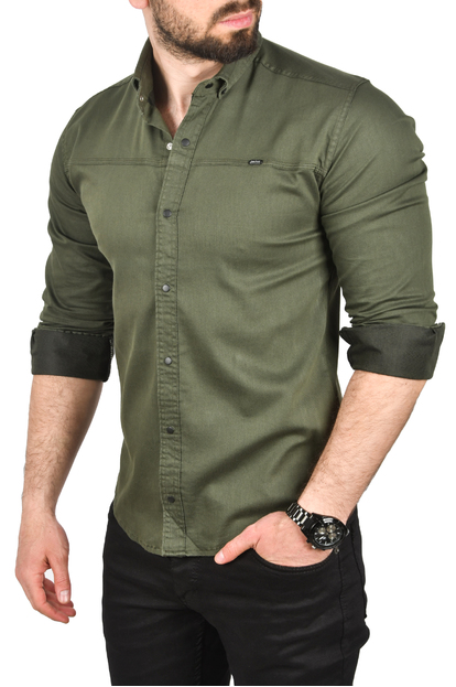 DeepSEA Slim Fit Kolay Ütülenebilir Pamuklu Spor Gömlek Likralı Kot Gömlek 2502505