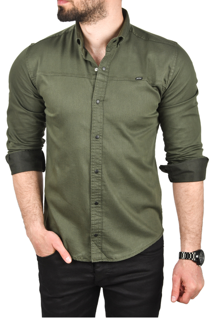 DeepSEA Slim Fit Kolay Ütülenebilir Pamuklu Spor Gömlek Likralı Kot Gömlek 2502505