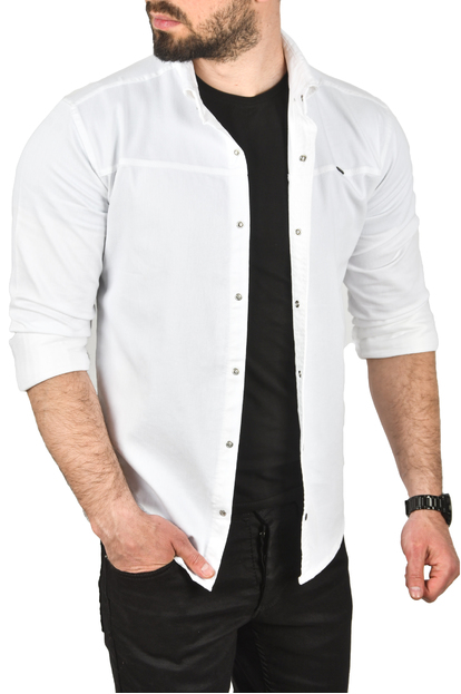 DeepSEA Slim Fit Kolay Ütülenebilir Pamuklu Spor Gömlek Likralı Kot Gömlek 2502505