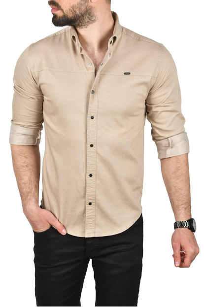 DeepSEA Slim Fit Kolay Ütülenebilir Pamuklu Spor Gömlek Likralı Kot Gömlek 2502505