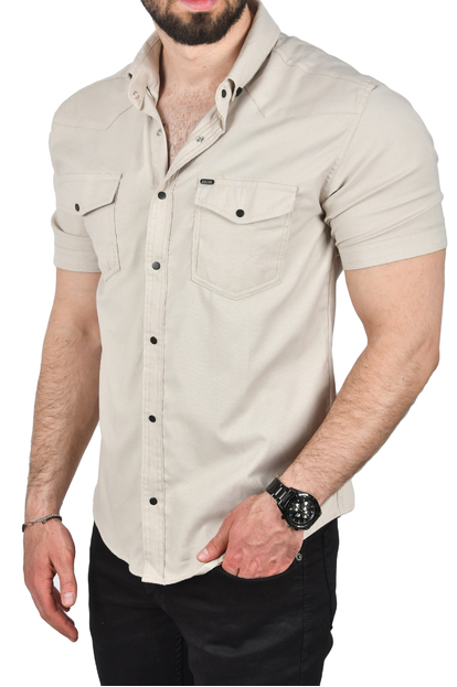 DeepSEA Slim Fit Pamuklu Kot Gömlek Kolay Ütülenebilir Çıt Çıtlı Likralı Spor Gömlek 2502504