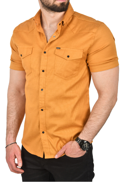 DeepSEA Slim Fit Pamuklu Kot Gömlek Kolay Ütülenebilir Çıt Çıtlı Likralı Spor Gömlek 2502504