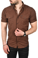 DeepSEA Slim Fit Pamuklu Kot Gömlek Kolay Ütülenebilir Çıt Çıtlı Likralı Spor Gömlek 2502504