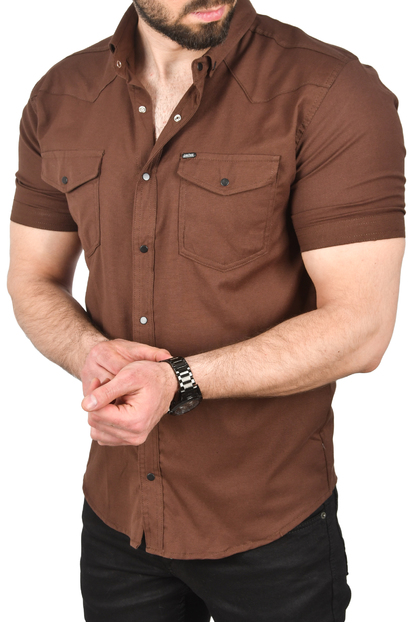 DeepSEA Slim Fit Pamuklu Kot Gömlek Kolay Ütülenebilir Çıt Çıtlı Likralı Spor Gömlek 2502504