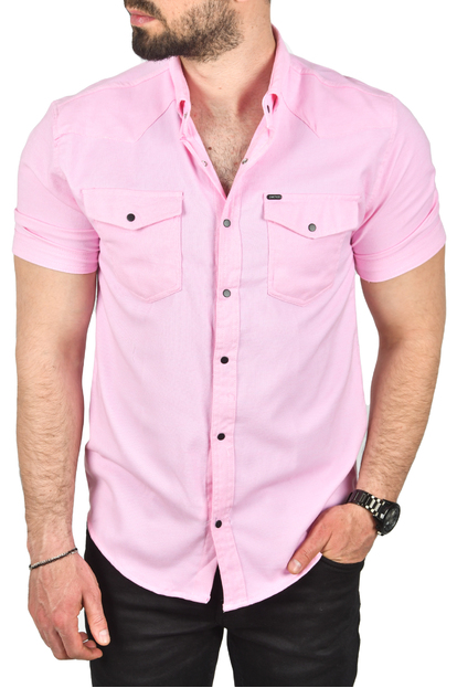 DeepSEA Slim Fit Pamuklu Kot Gömlek Kolay Ütülenebilir Çıt Çıtlı Likralı Spor Gömlek 2502504