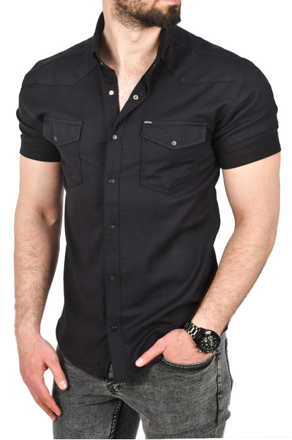 DeepSEA Slim Fit Pamuklu Kot Gömlek Kolay Ütülenebilir Çıt Çıtlı Likralı Spor Gömlek 2502504
