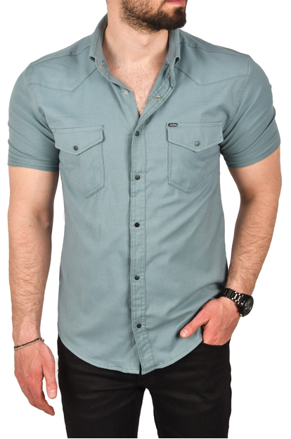 DeepSEA Slim Fit Pamuklu Kot Gömlek Kolay Ütülenebilir Çıt Çıtlı Likralı Spor Gömlek 2502504